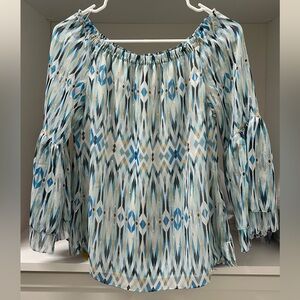 White House Black Market Geometric Print Peasant Blouse